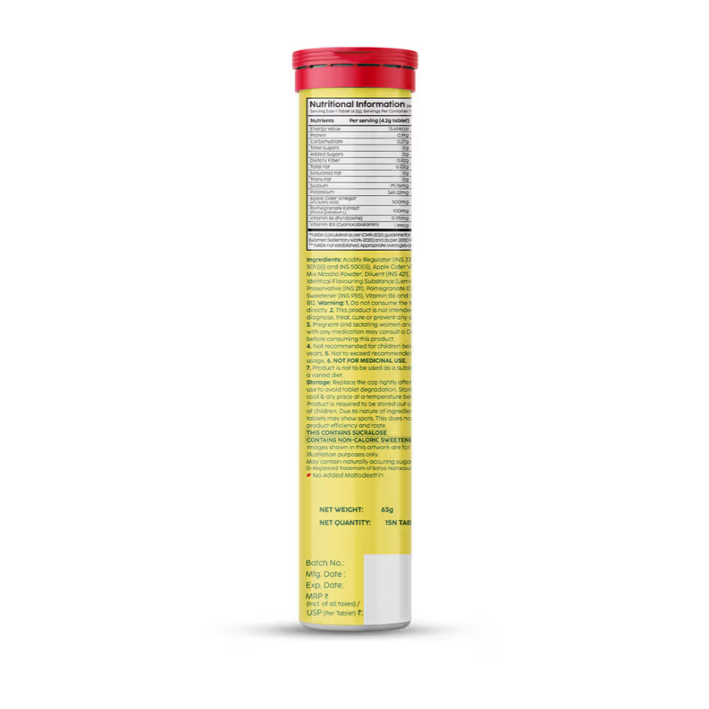 Plix Apple Cider Vinegar Effervescent Tablet with Vitamin B6 & B12 - Lemon Masala