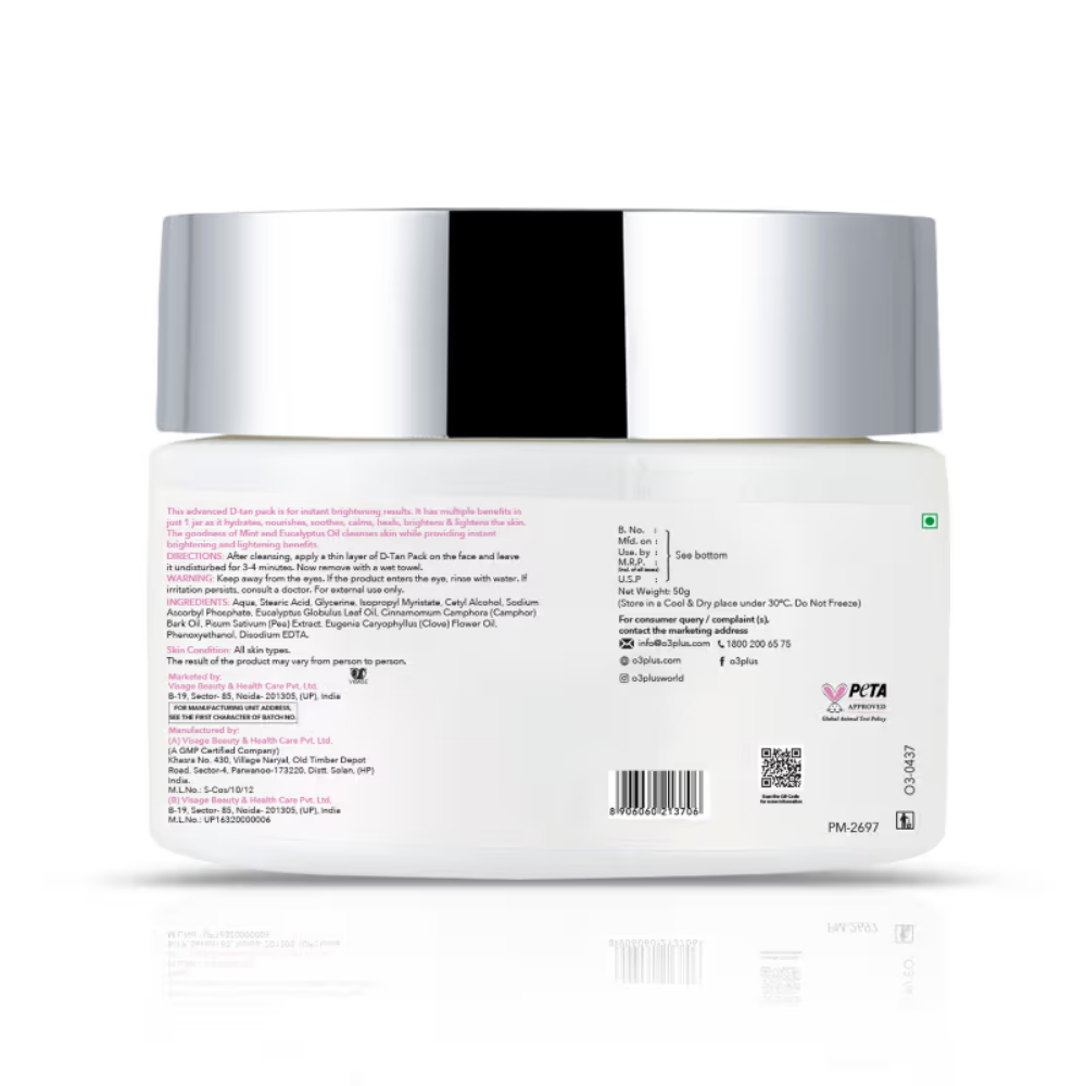 O3+ D-TAN Face Pack for Tan Removal, Brightening & Glow Boosting | For All Skin Types