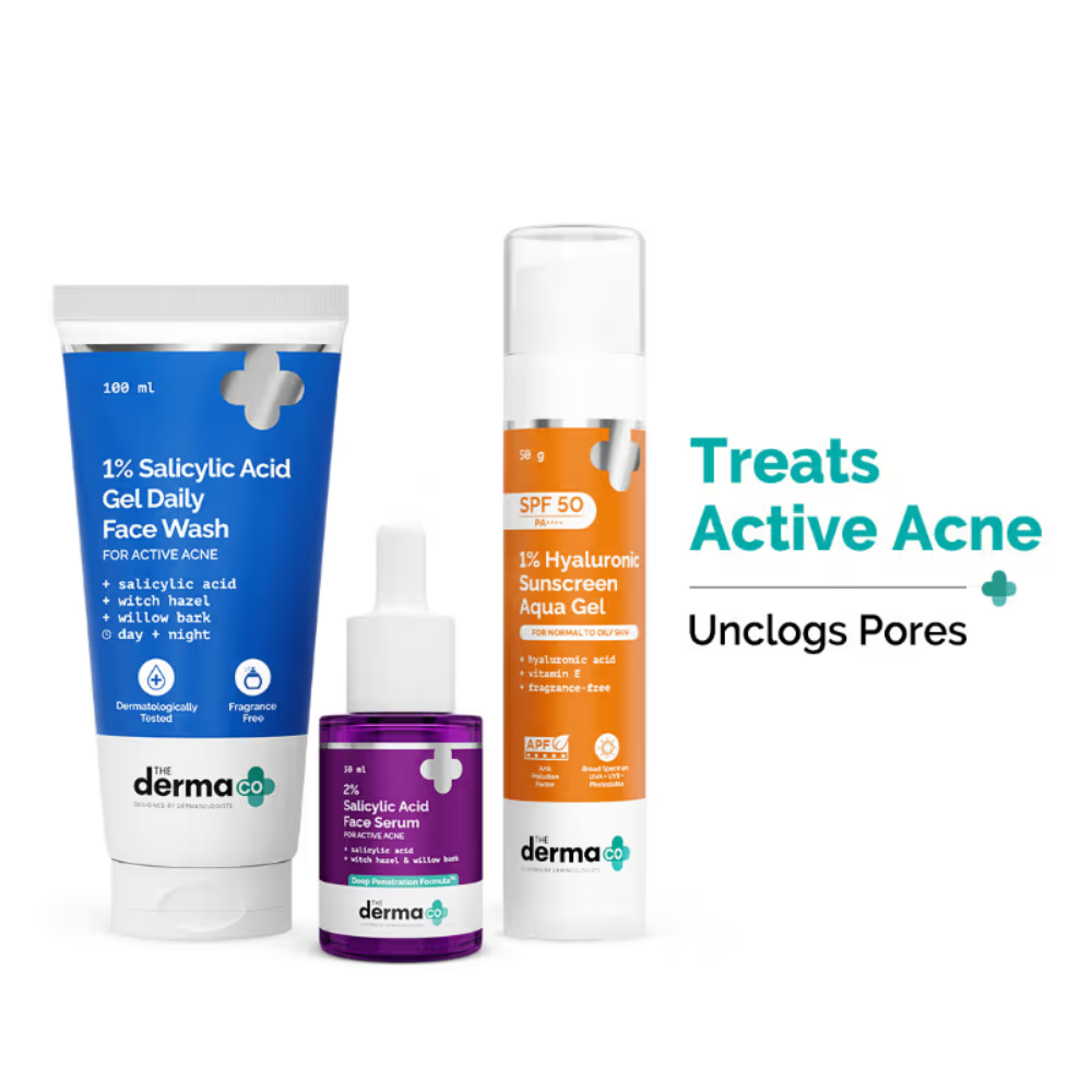 The Derma Co Summer Essential Bestseller Kit With Salicylic & Hyaluronic For Active Acne