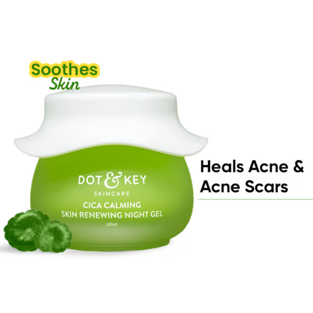 Dot & Key Cica Calming Skin Renewing Night Gel, Niacinamide & Green Tea, Heals Acne & Soothes Skin