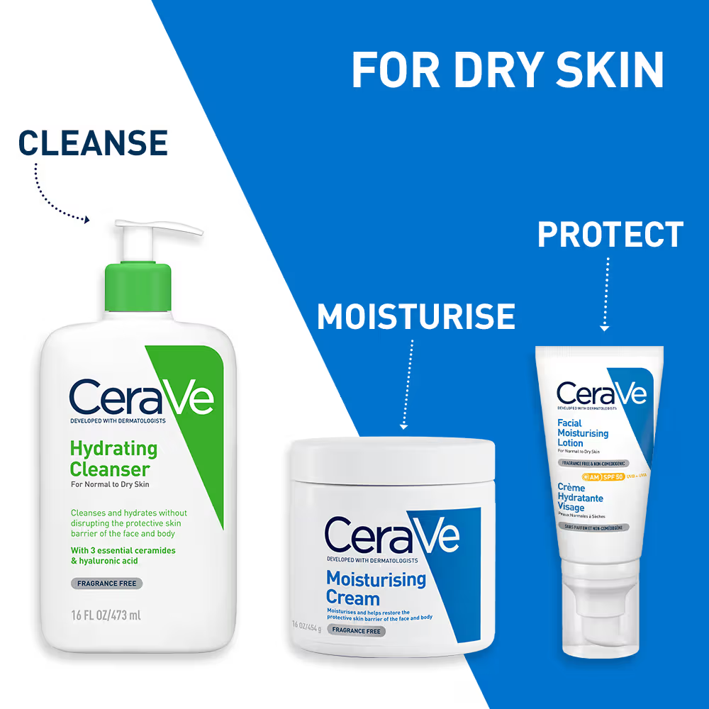 CeraVe Hydrating Cleanser Non-Foaming Face Wash for Dry Skin with Ceramides & Hyaluronic Acid