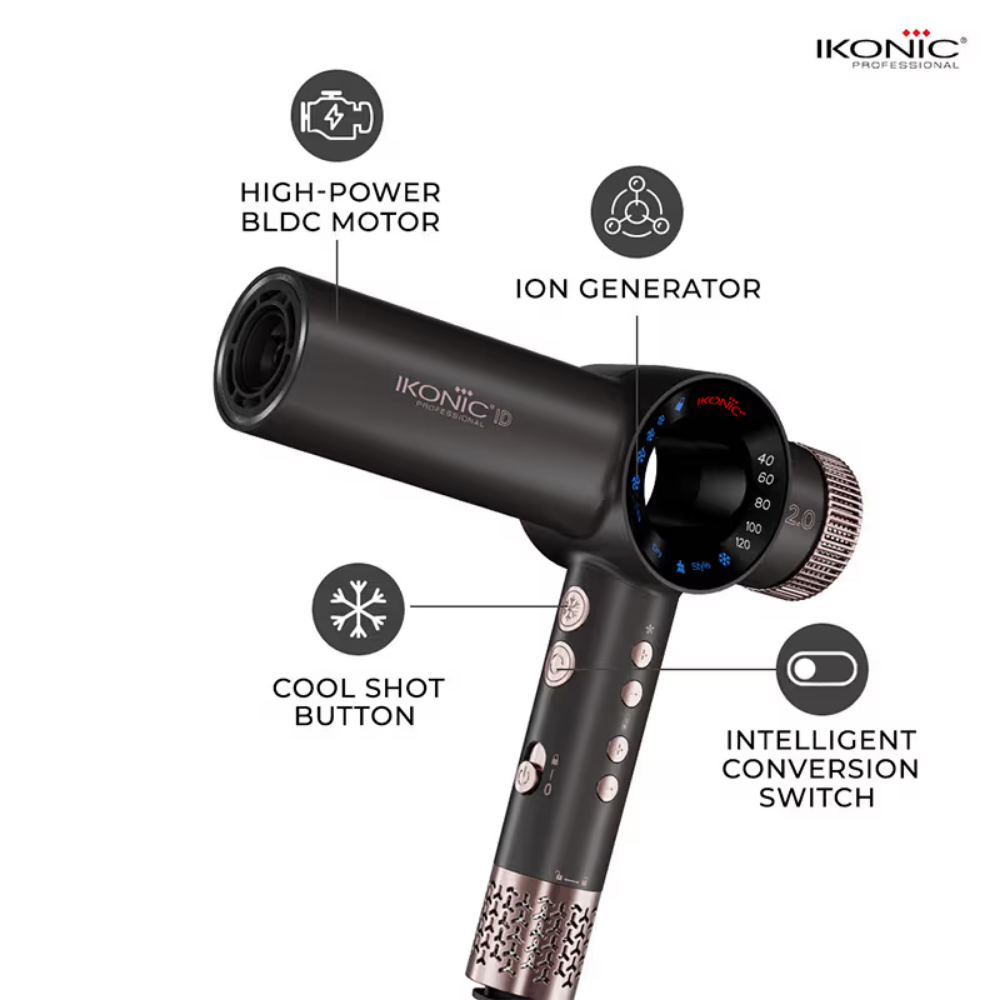 Ikonic Professional Hair Dryer ID 2.0 (Grey & Rose Gold)