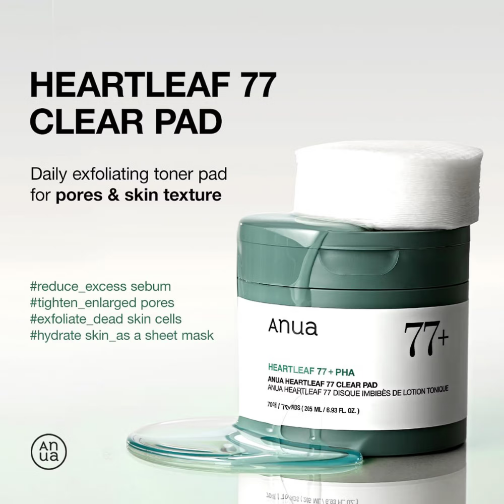 Anua Heartleaf 77 Clear Pad, Korean Toner Pad with PHA for Gentle Exfoliation & Pore Tightening