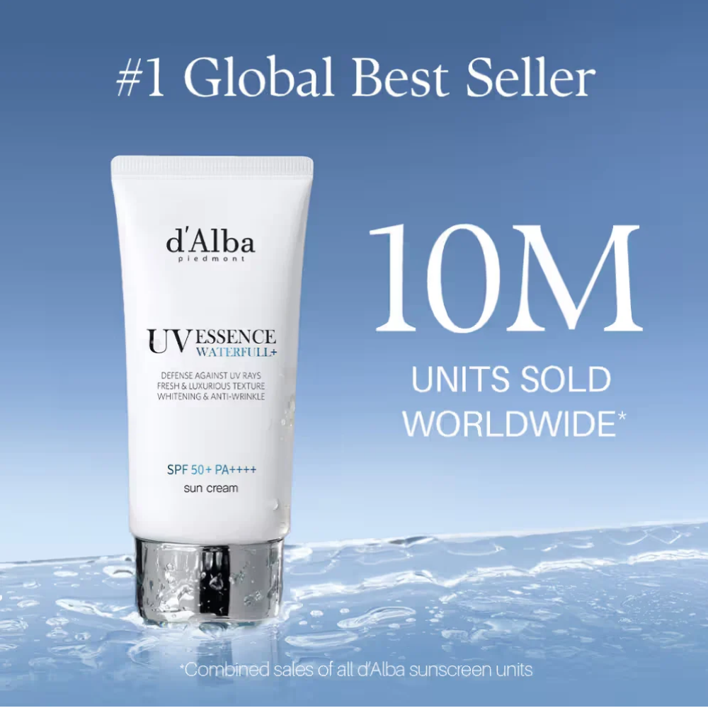 d'Alba piedmont Waterfull Essence Sun Cream, Vegan Lightweight, Broad Spectrum SPF 50+, Glowy