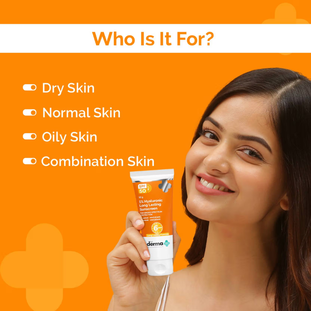 The Derma Co 1% Hyaluronic Long Lasting Sunscreen SPF 50, PA++++ |6 hrs. Sun Protection For All skin