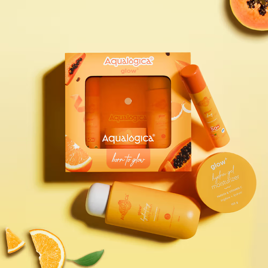 Aqualogica Born To Glow Kit - Body wash , hydra gel & sunscreen with sling bag & charms