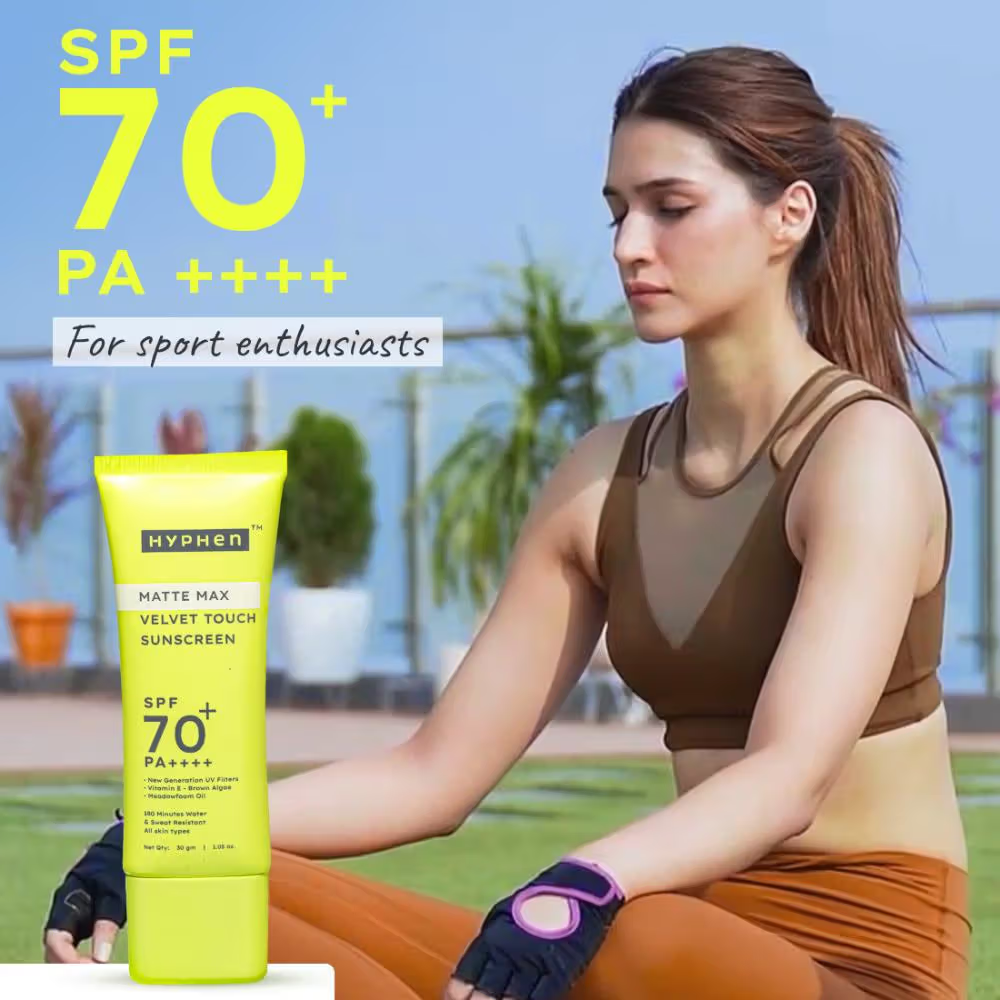 Hyphen Matte Max Velvet Touch Sunscreen SPF70+PA++++ Sweat & Water Resistant 12hr UV Protection