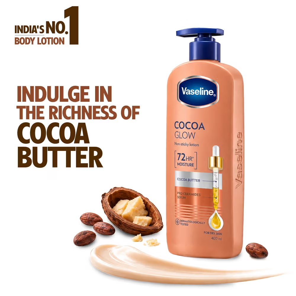 Vaseline Intensive Care Cocoa Glow 72 HR Long Lasting Serum In Lotion With 100% Cocoa & Shea Butter