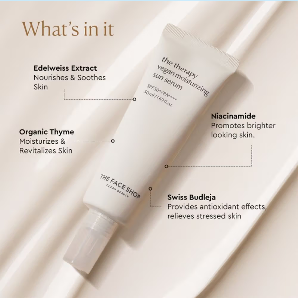 The Face Shop Vegan Korean Mini Sunscreen Serum SPF 50+ PA++++ with Niacinamide & No White Cast