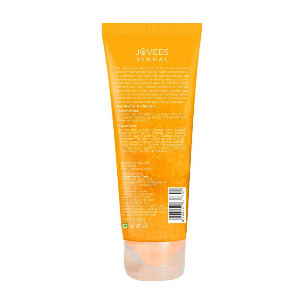 Jovees Herbal Lemon Face Wash with Lemon, Orange Peel & Kakadu Plum Extract | Removes Dirt, Impurities & Excess Oil | Reduces Dark Spot | Skin Brightening