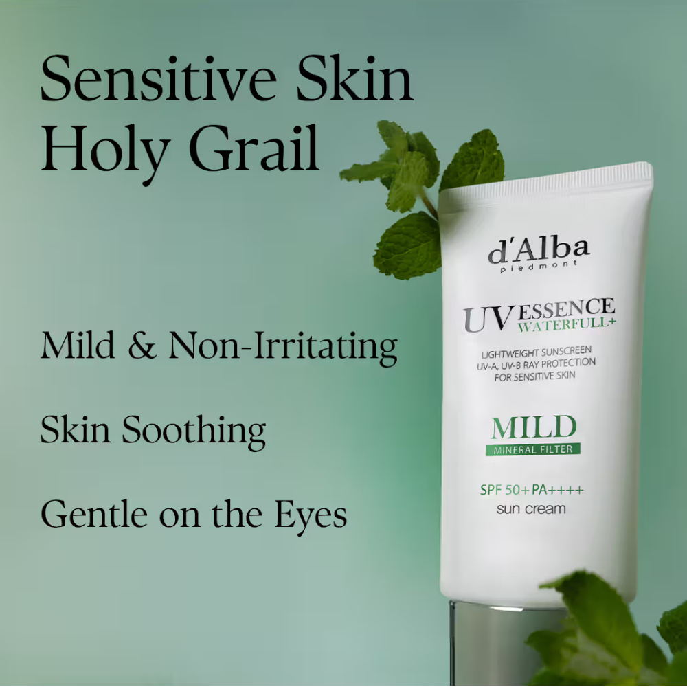 d'Alba piedmont Waterfull Mild Sun Cream, Vegan, SPF 50+ PA++++, Sensitive Skin