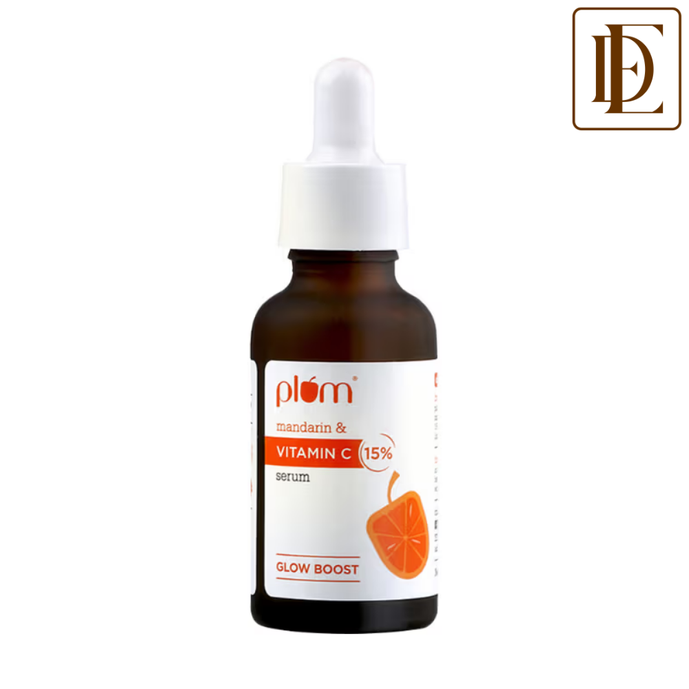 Plum Mandarin & 15% Vitamin C Glow Face Serum Dermat Tested To Fight Dark Spots & Dull Skin