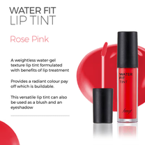 The Face Shop Water Fit Lip Tint - Rose Pink, Waterproof & Long Lasting Lip & Cheek Tint