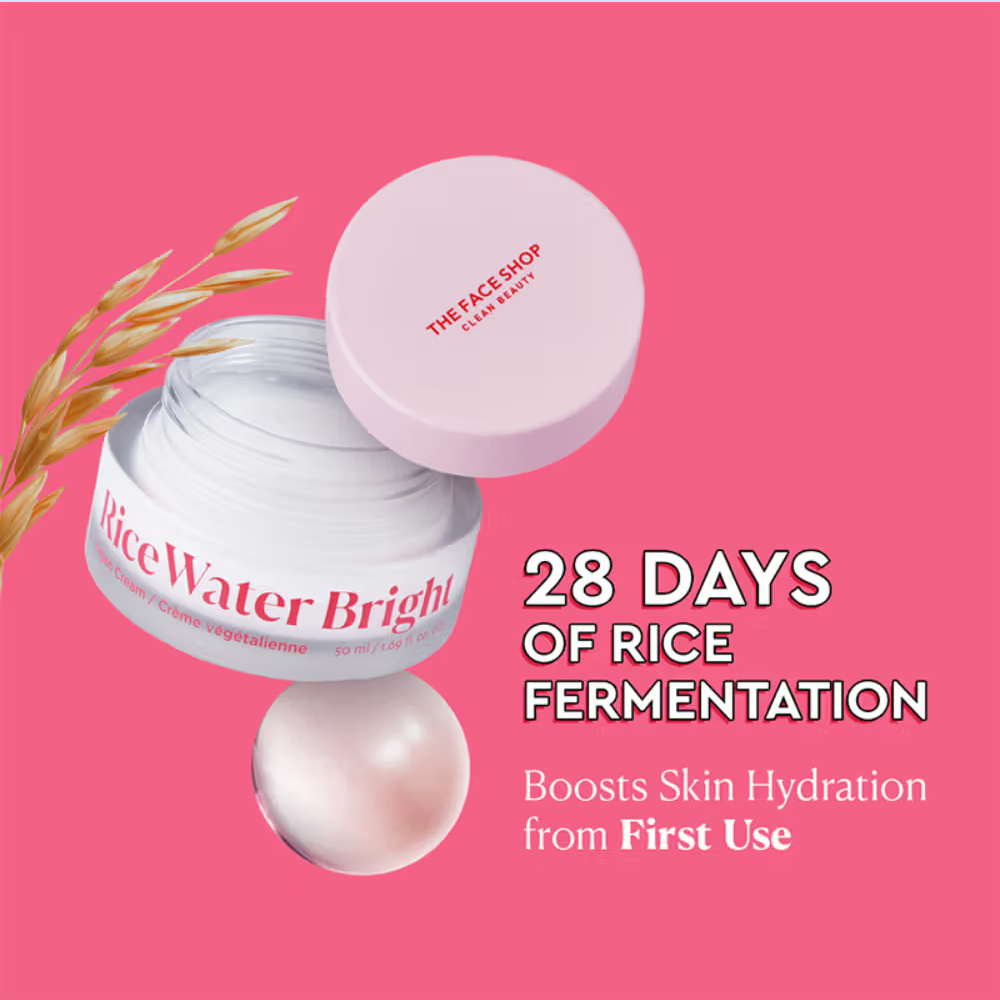 The Face Shop Rice Water Cream with Niacinamide & HA, Brightens Skin, Fades Blemishes & Acne Marks