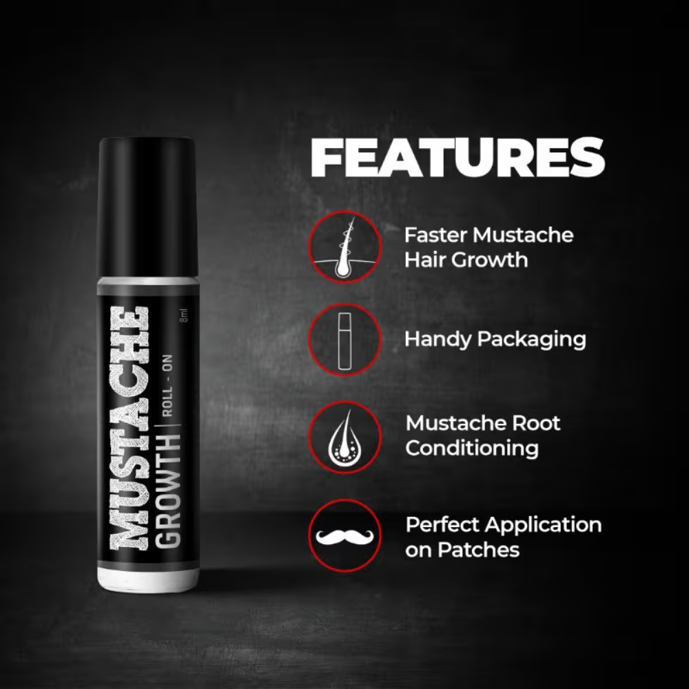 Beardo Mustache Growth Roll On Promotes hair growth Stimulates Hair Follicles