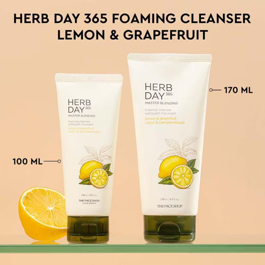 The Face Shop Herb Day 365 Cleanser - Korean Brightening Face Wash with Vitamin C for Oily Skin