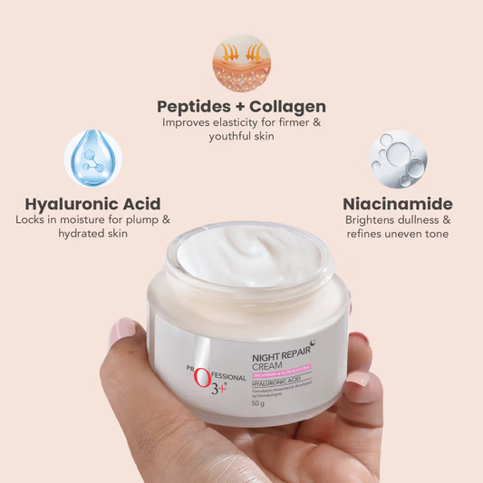O3+ Night Repair Cream - Moisturiser For Brightening & Glow Boosting | Fades Finelines & Wrinkles