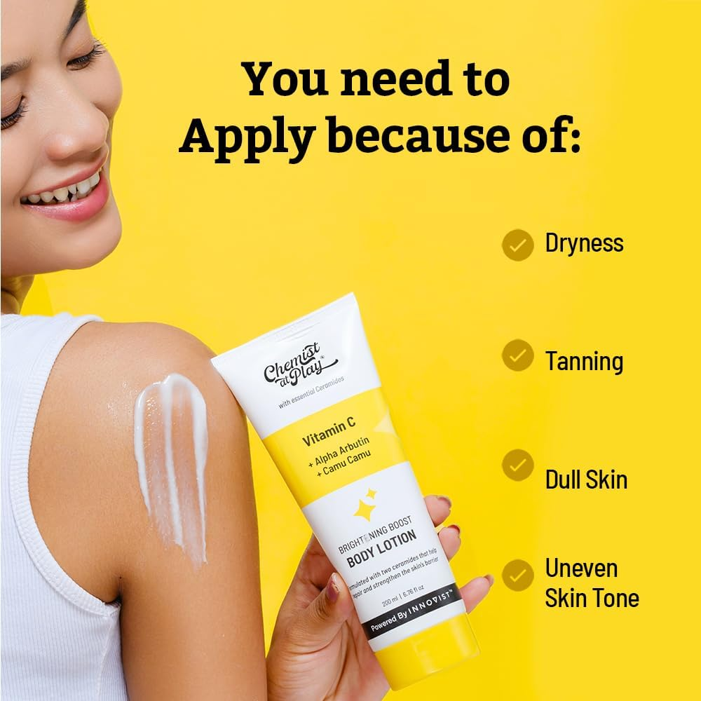 Chemist at Play Brightening Body Lotion with Ceramides | Alpha Arbutin, Camu Camu & Vitamin C | All Skin Types | For Bright, Moisturized & Glowing Skin
