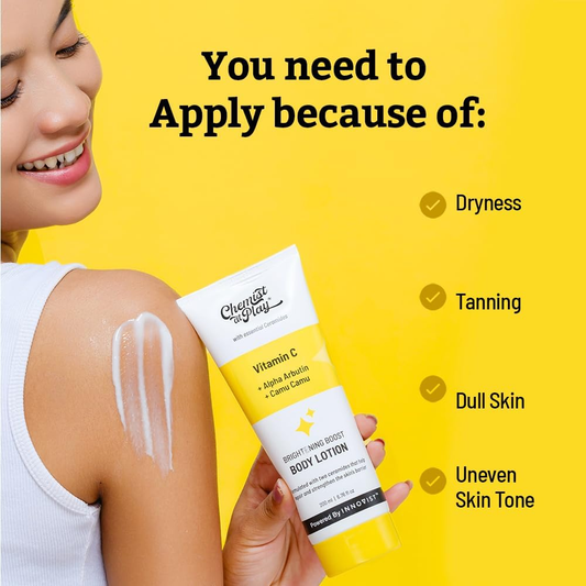 Chemist at Play Brightening Body Lotion with Ceramides | Alpha Arbutin, Camu Camu & Vitamin C | All Skin Types | For Bright, Moisturized & Glowing Skin