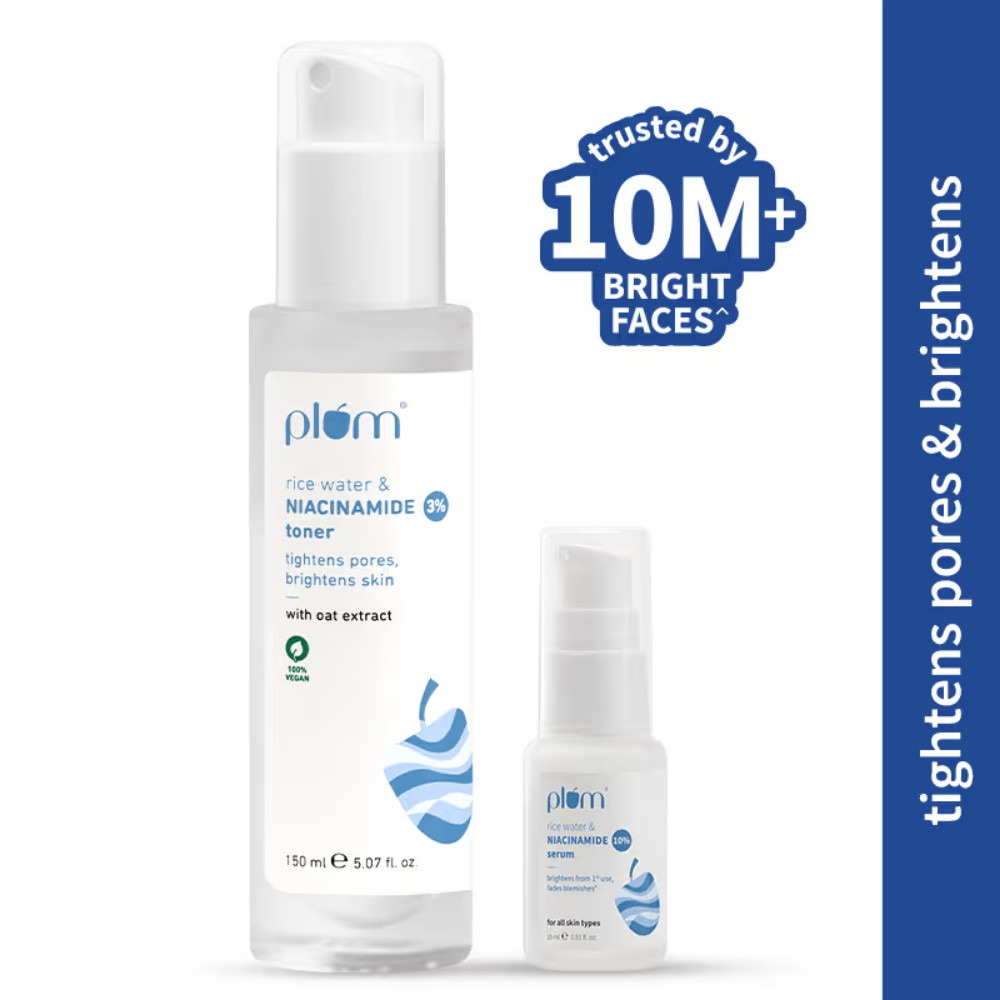 Plum Niacinamide Toner & Serum Duo for Pore Care, Tightening & Brightening