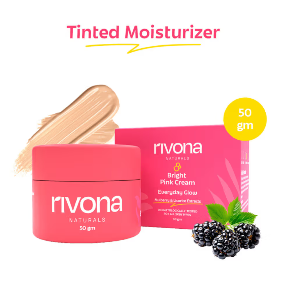 Rivona Naturals Pink Face Cream All-In-One Tinted Foundation Moisturizer, BB Glow With Vitamin E