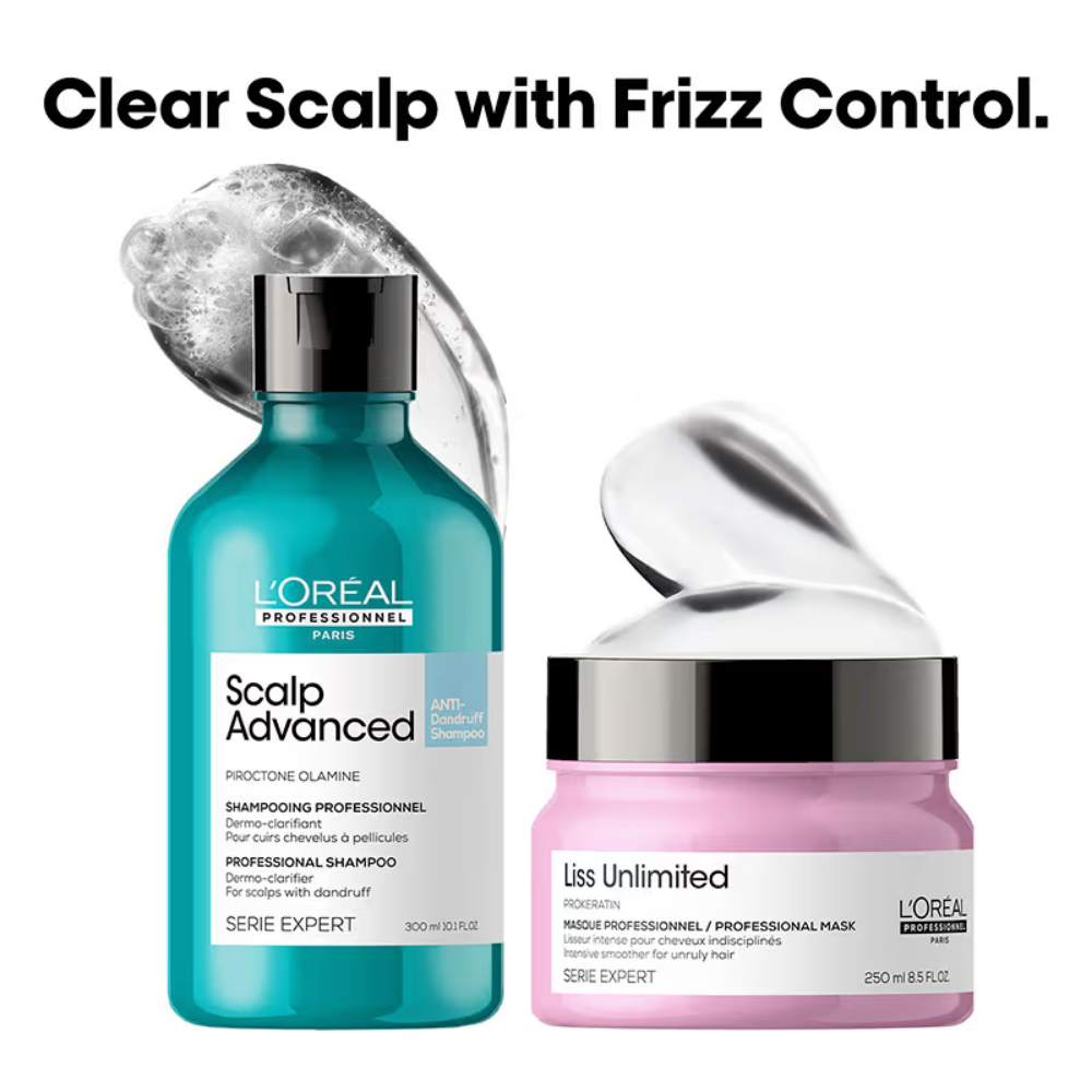 L'Oreal Professionnel Scalp Advanced Anti-Dandruff Dermo-Clarifier Shampoo+ Liss Unlimited Hair Mask