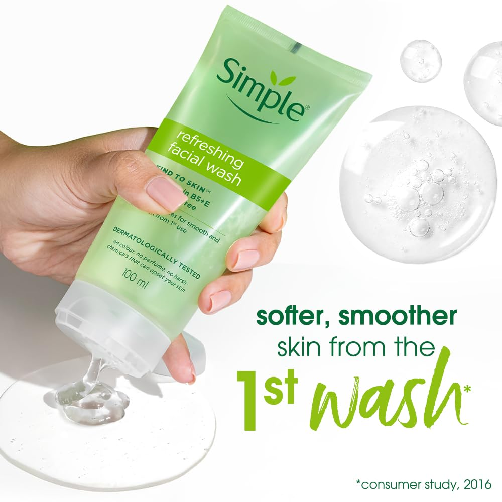 Simple Refreshing Facial Wash, 100% Soap-Free | Perfect for Sensitive Skin