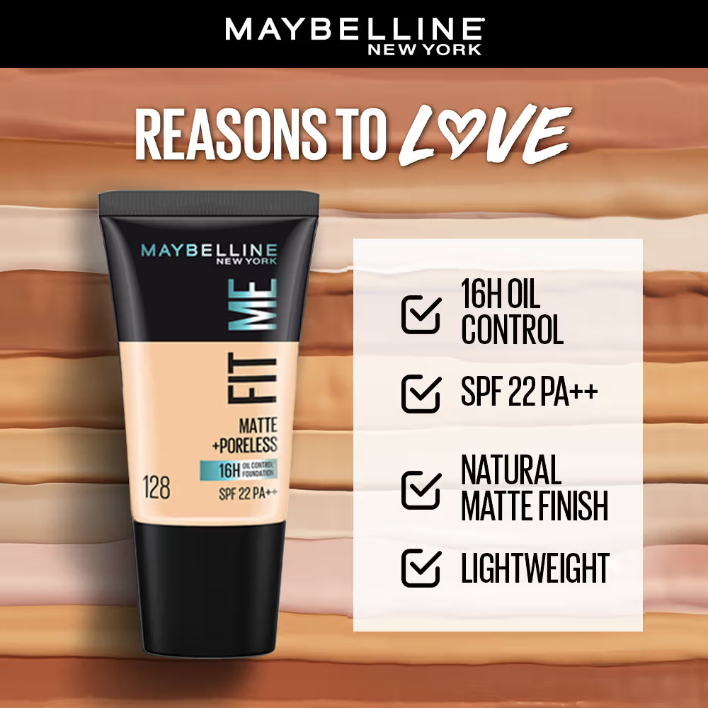 Maybelline New York Fit Me Matte + Poreless 16H Oil Control Foundation With SPF 22