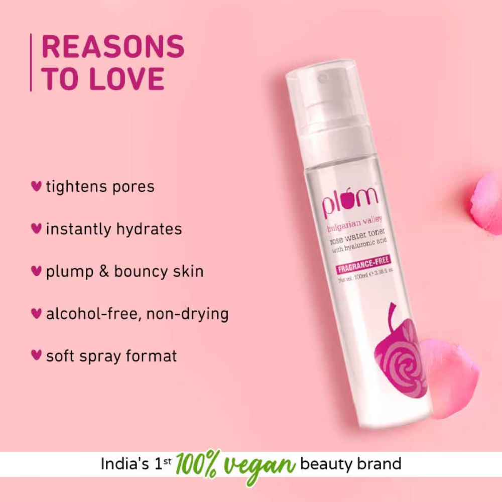 Plum Bulgarian Valley Rose Water Alcohol-Free Spray Toner With Hyaluronic Acid- Hydrates & Refreshes