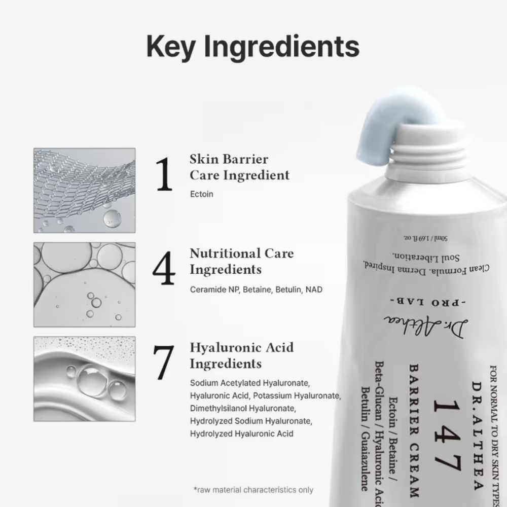Dr.Althea 147 Barrier Cream: Rich Ceramide & hyaluronic acid infused cream for Damaged Skin Barrier