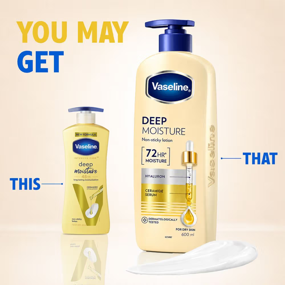 Vaseline Deep Moisture Body Lotion ,For Dry Skin, Moisturised Glowing Skin, With Pro Ceramides
