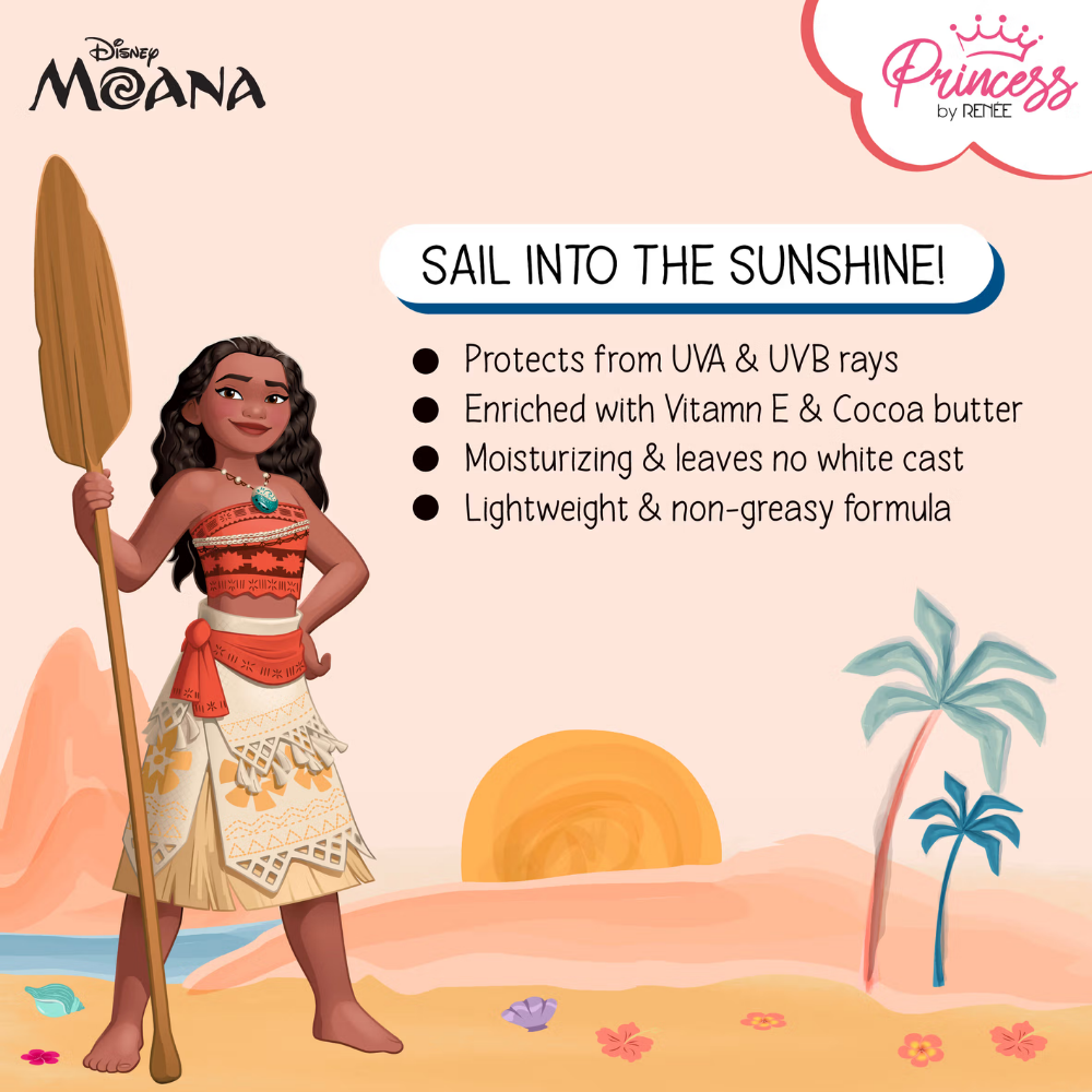 Princess by RENEE Disney Moana Sunscreen with SPF 50, Protects & Nourishes, Zero White Cast