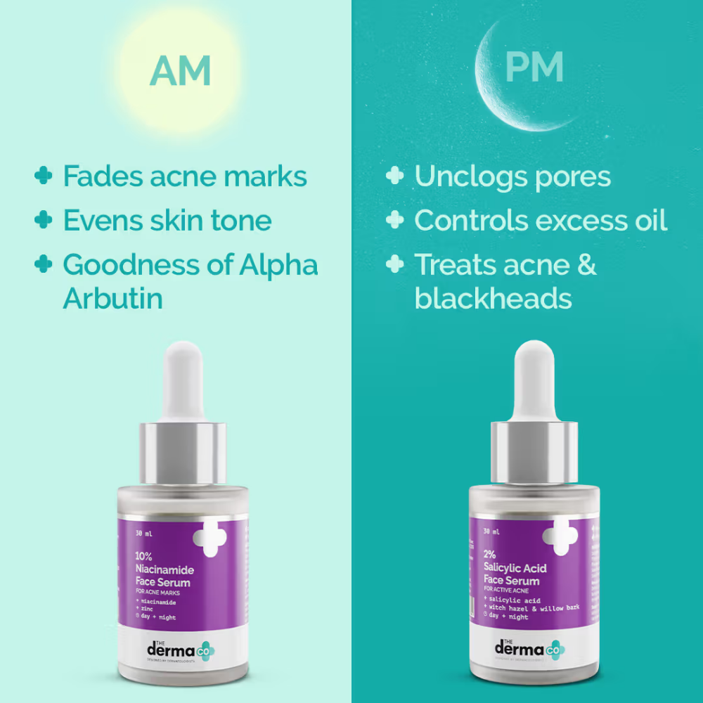 The Derma Co Anti Acne AM PM Regime Combo With Niacinamide(AM) And Salicylic Serum(PM) Serum