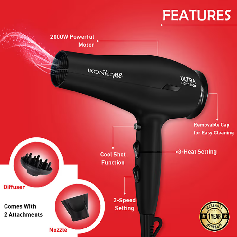 Ikonic Me Ultralight 2000 Hair Dryer - Black