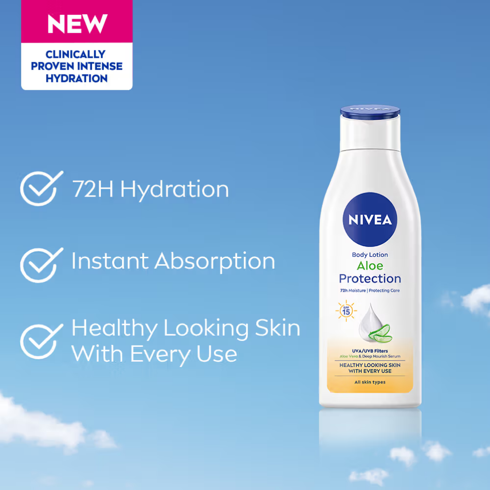 NIVEA Sunscreen lotion with SPF 15 & ALOEVERA- 5 in 1 COMPLETE CARE for 48H Moisturization