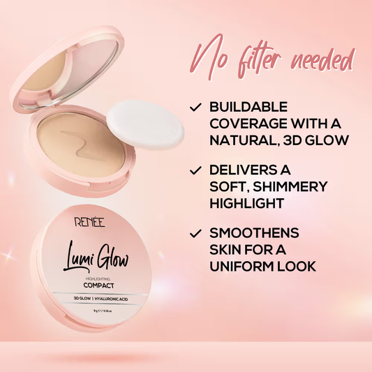 RENEE Lumi Glow Highlighting Compact, Buildable Coverage with 3D Glow & Dewy Finish