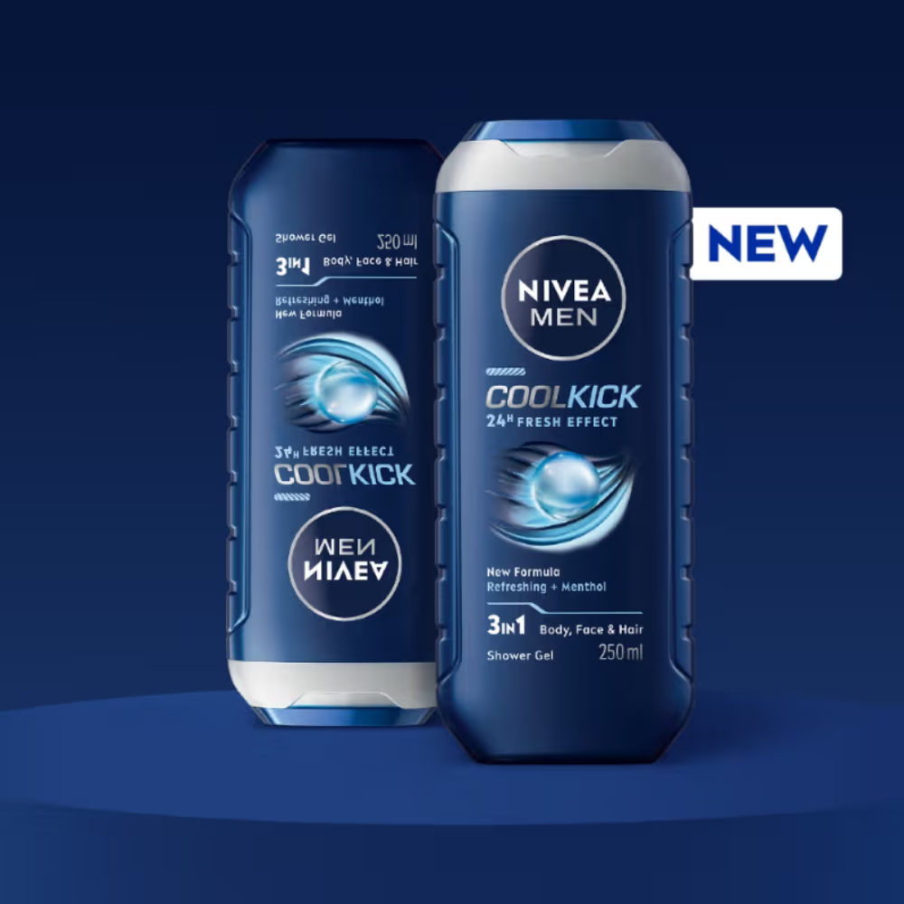 NIVEA MEN Body Wash, Cool Kick with Refreshing Icy MENthol, Shower Gel for Body, Face & Hair