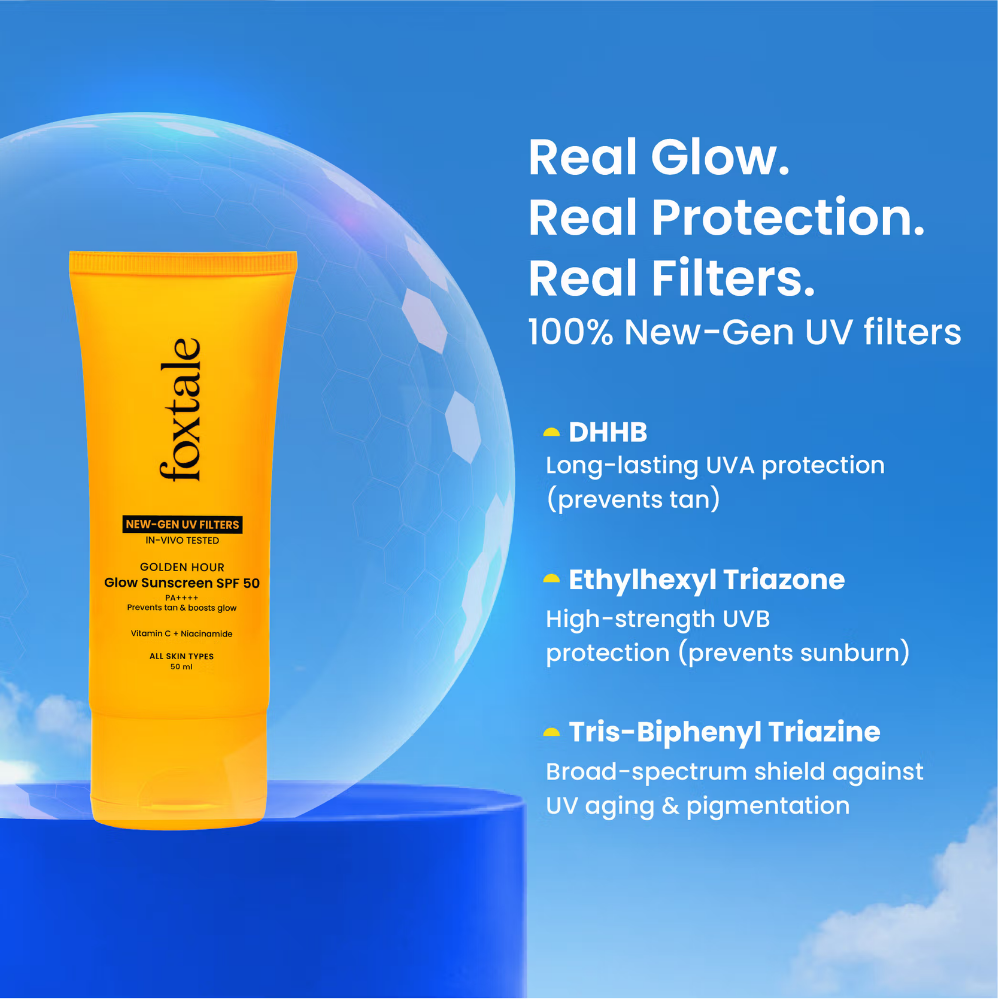 Foxtale SPF 50 Glow Sunscreen with Vitamin C & Niacinamide for Dewy Glow, In-Vivo Tested PA++++