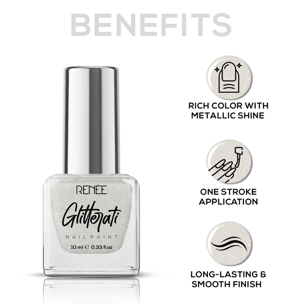 Renee Cosmetics Glitterati Nail Paint - White Sparkle