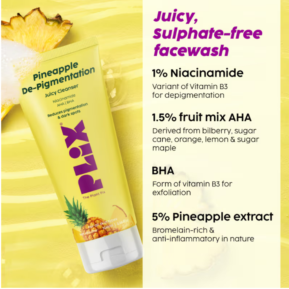 Plix Pineapple De-pigmentation Regime Facewash, Serum, Moisturizer & Sunscreen