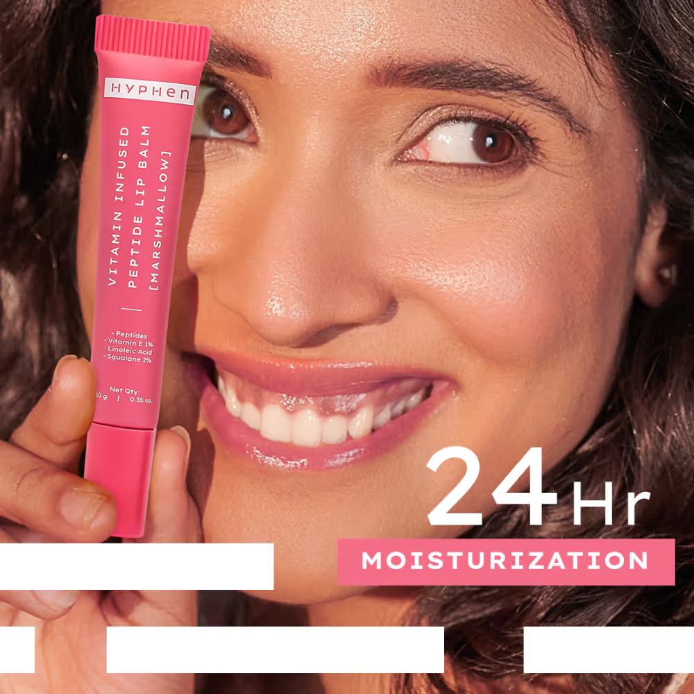 Hyphen Tinted Lip Balm - Marshmallow, 1% Vit E, 2% Squalane & Peptides, Brightens & Moisturizes
