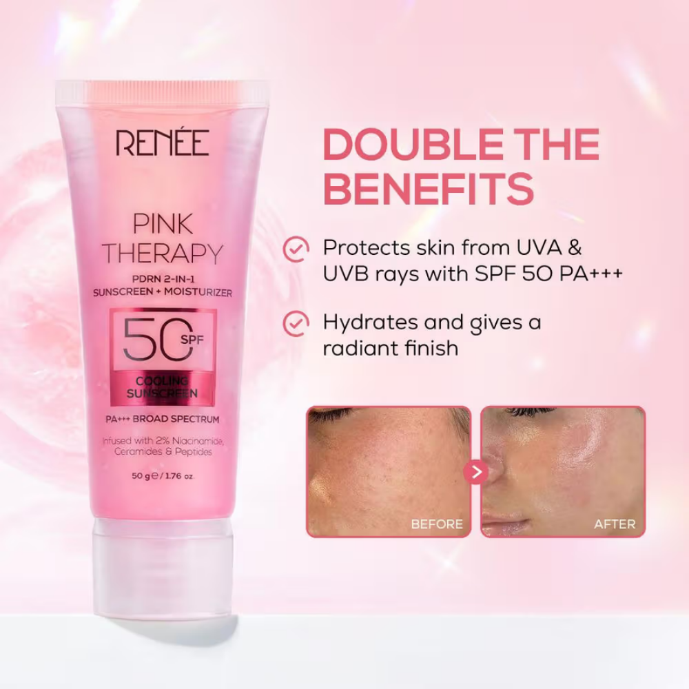 RENEE Pink Therapy PDRN 2-In-1 Sunscreen + Moisturizer SPF 50 PA+++ With Niacinamide, In-Vivo Tested