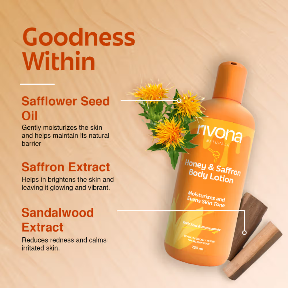 Rivona Naturals Honey And Saffron Brightening Body Lotion With Niacinamide For Dry Skin