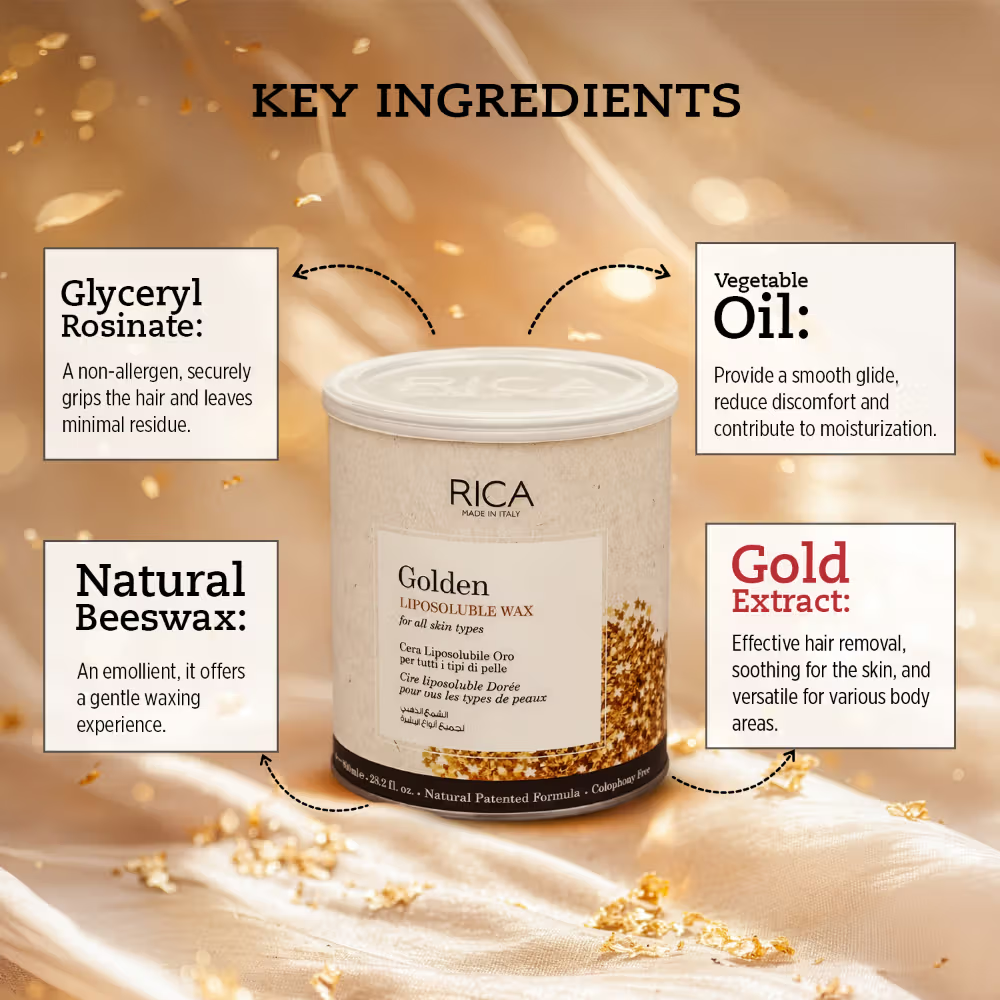Rica Golden Liposoluble Wax For All Skin Type With Glyceryl Rosinate & Natural Beeswax