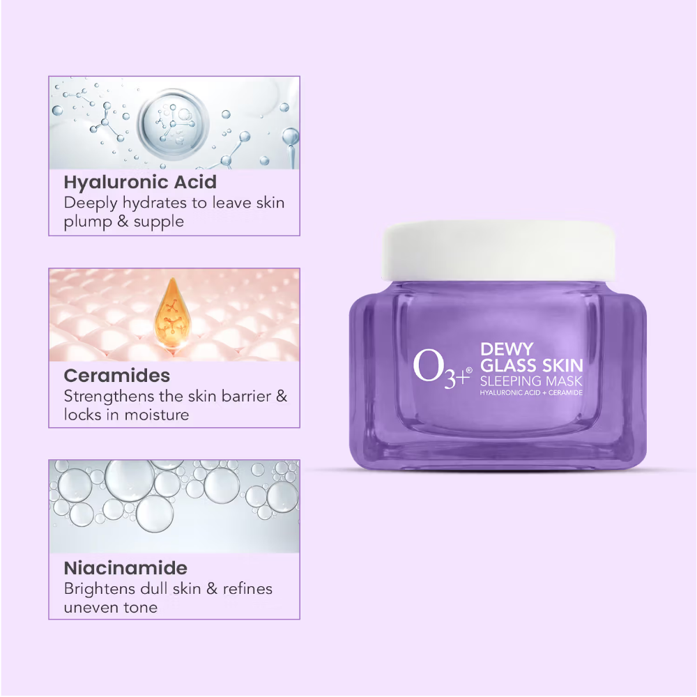 O3+ Dewy Glass Skin Sleeping Mask With Hyaluronic Acid And Ceramides