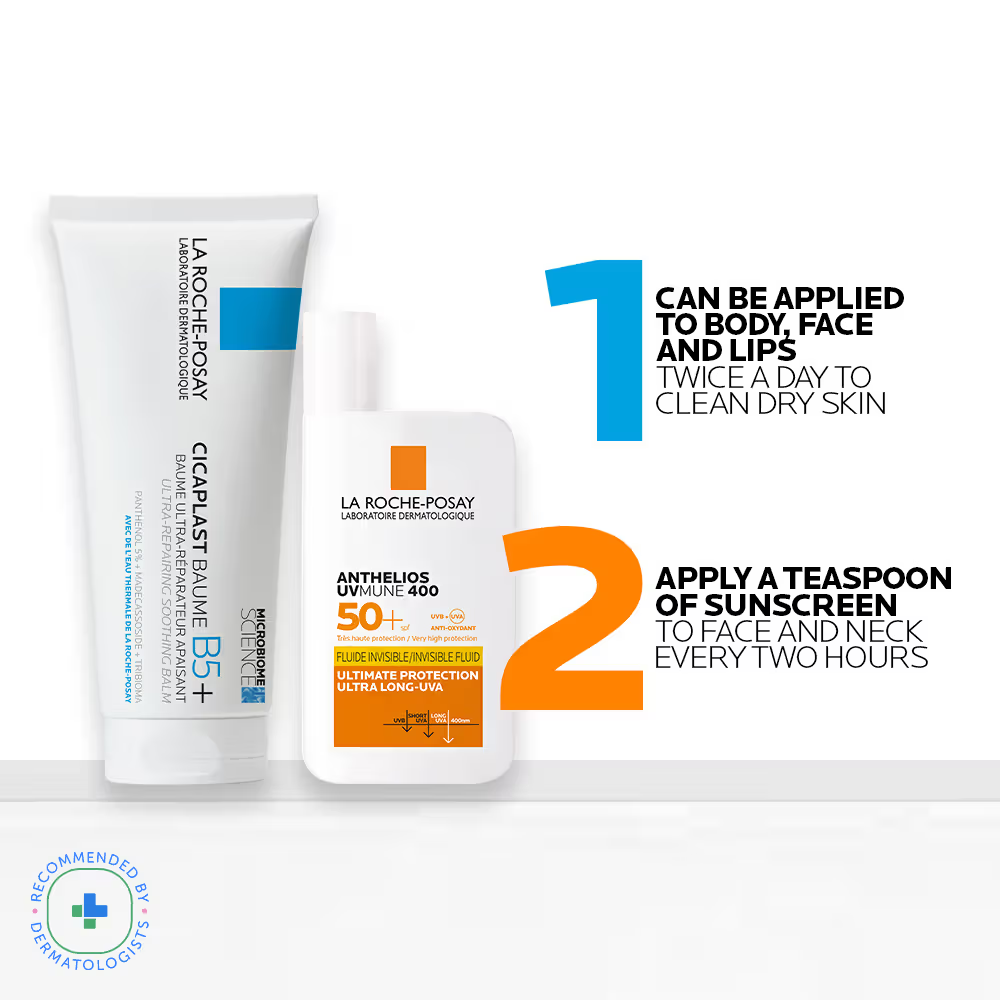 La Roche-Posay Day & Night Skincare Combo, Cicaplast B5+ Moisturizer & Anthelios Invisible Fluid