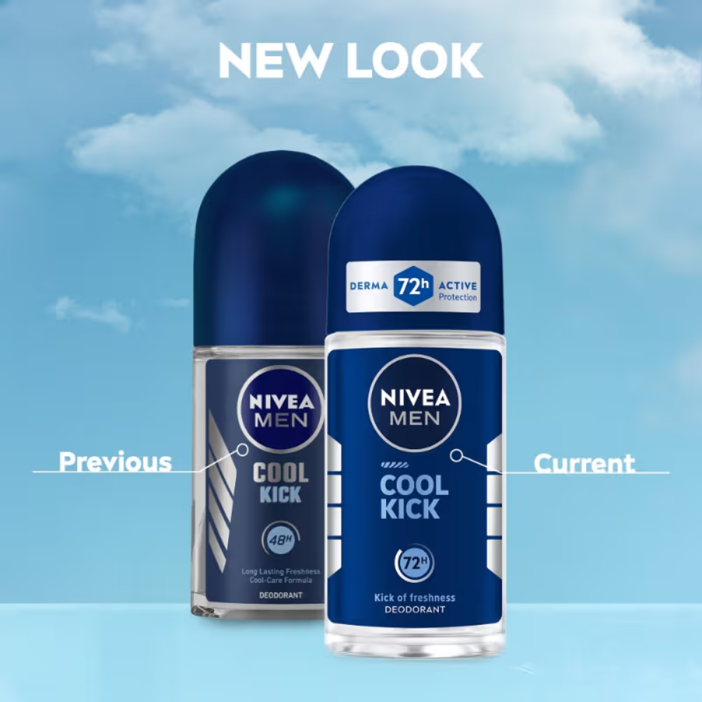 NIVEA MEN Deodorant Roll On, Cool Kick, 48h Long lasting Freshness