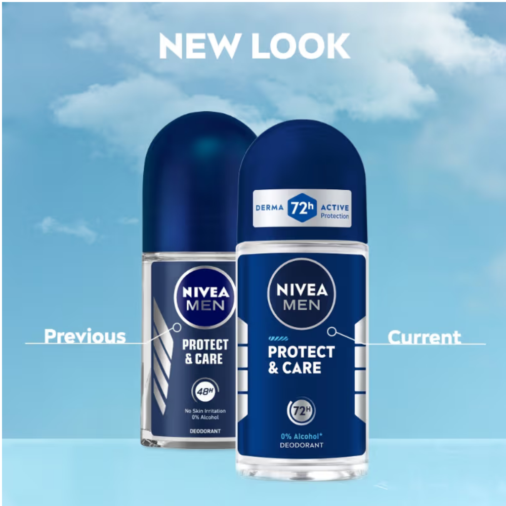 NIVEA MEN Deodorant Roll On, Protect & Care, No Skin Irritation & 48h Freshness
