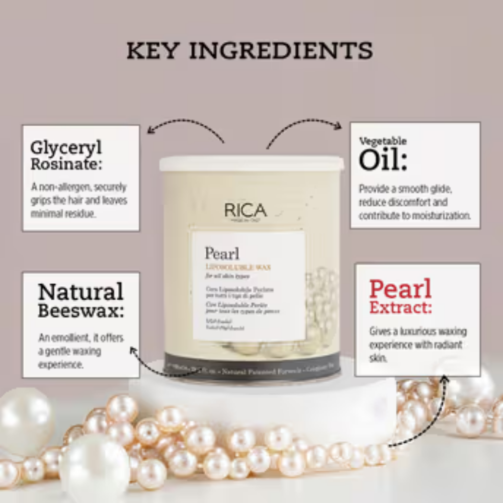 Rica Pearl Liposoluble Wax For All Skin Type With Glyceryl Rosinate & Natural Beeswax