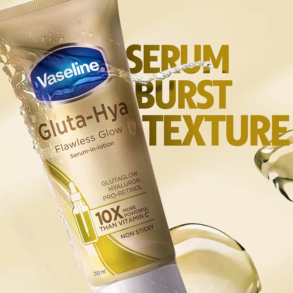 Vaseline Gluta-Hya Flawless Glow Lotion Bright, Even Tone Skin Glutathione Infused Moisturizer